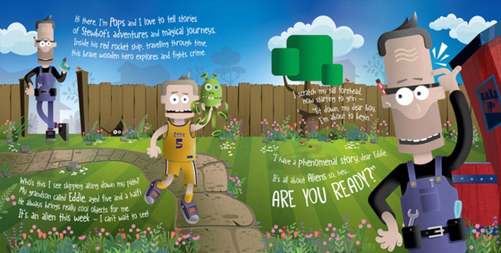 Book spread from Stewbot and the Disappearing Planets
